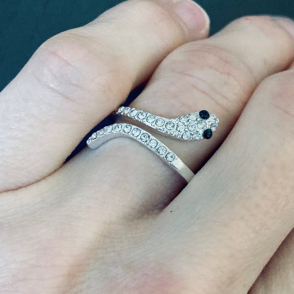 Silver Crystal Snake Ring